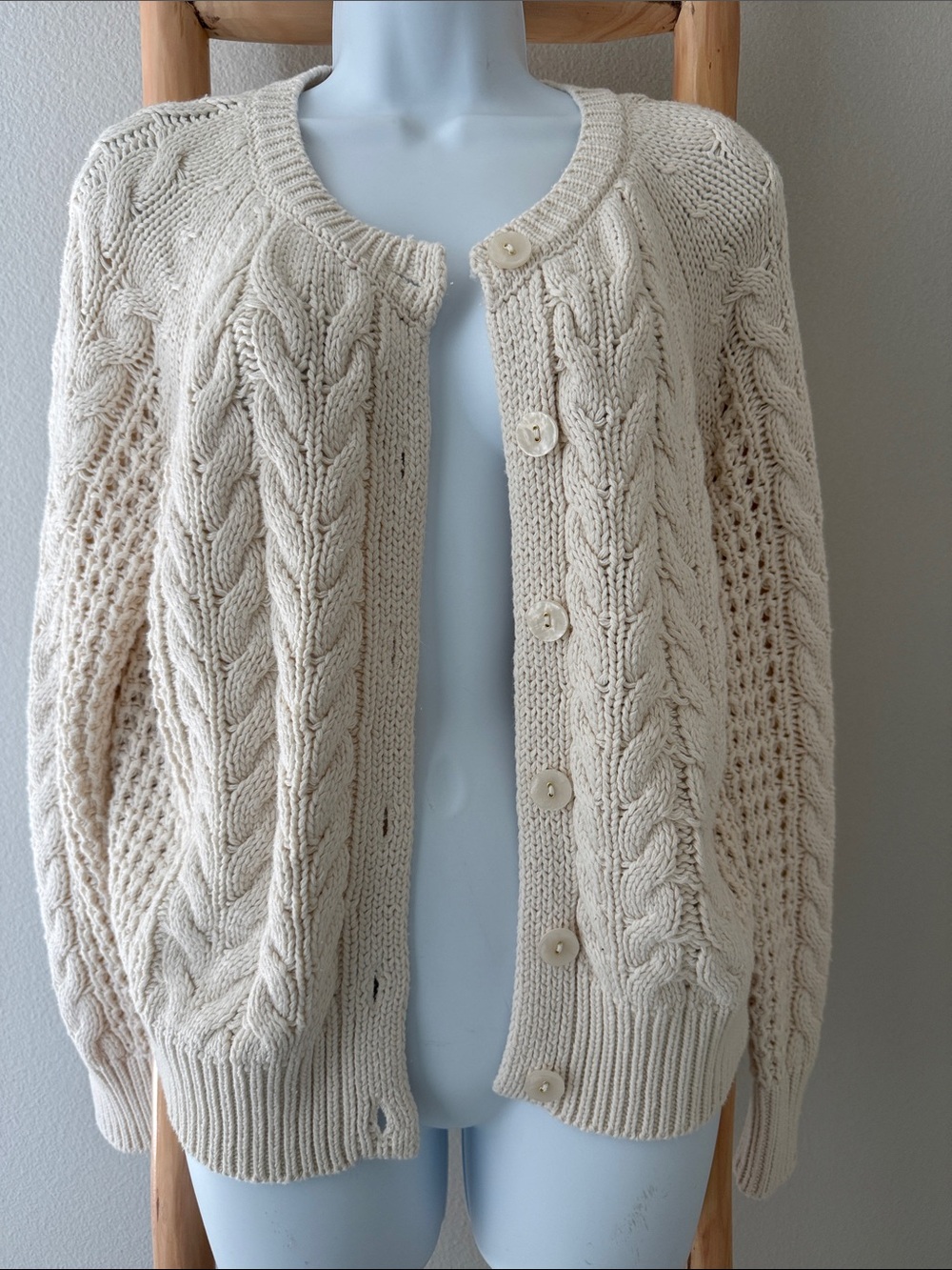 Jessica Simpson | Cream Cable Knit Button-Front Cardigan